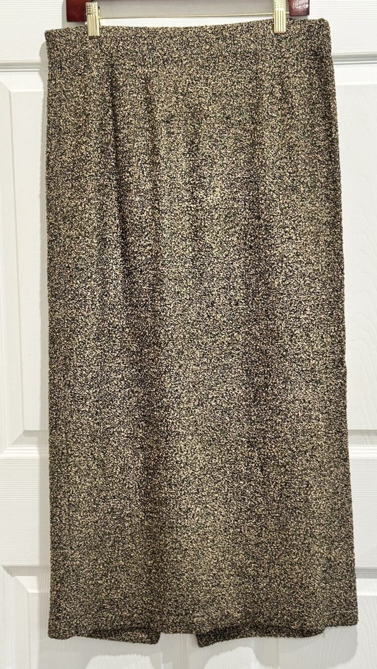 Vintage Anne Pedersen Collection Gold Black Speckled Knit Pencil Maxi Skirt XL